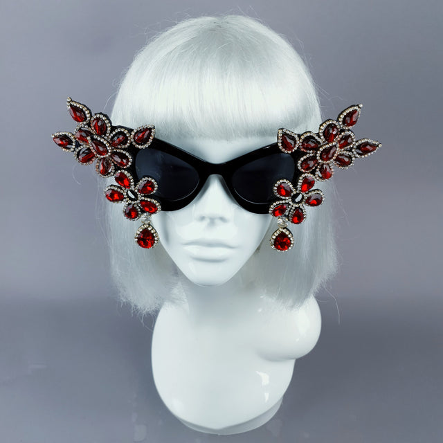 "Exxtra" Red Diamante Jewel Cats Eye Sunglasses