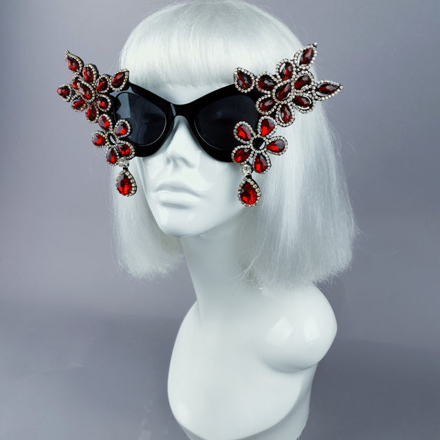 "Exxtra" Red Diamante Jewel Cats Eye Sunglasses