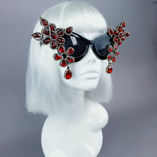 "Exxtra" Red Diamante Jewel Cats Eye Sunglasses