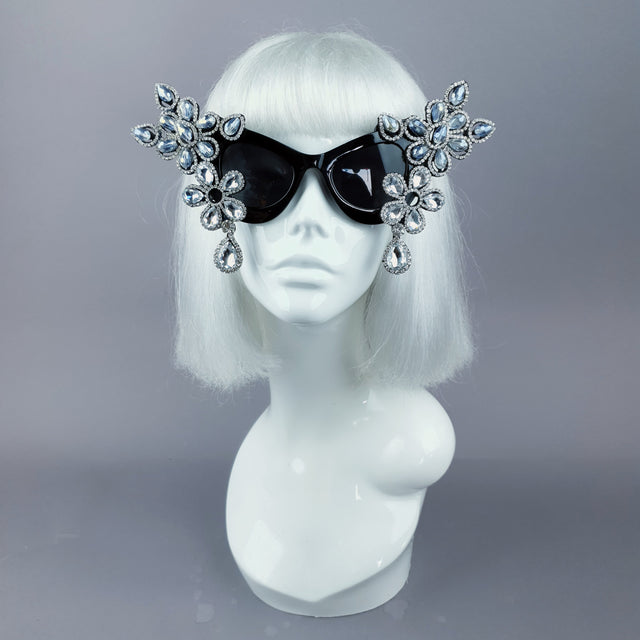 "Exxtra" Silver Diamante Jewel Cats Eye Sunglasses