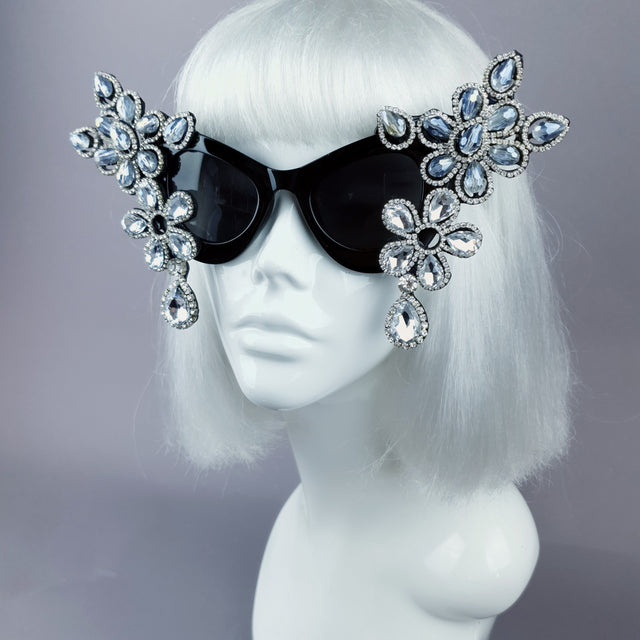 "Exxtra" Silver Diamante Jewel Cats Eye Sunglasses