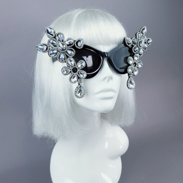 "Exxtra" Silver Diamante Jewel Cats Eye Sunglasses