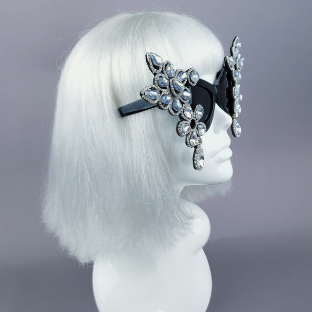 "Exxtra" Silver Diamante Jewel Cats Eye Sunglasses