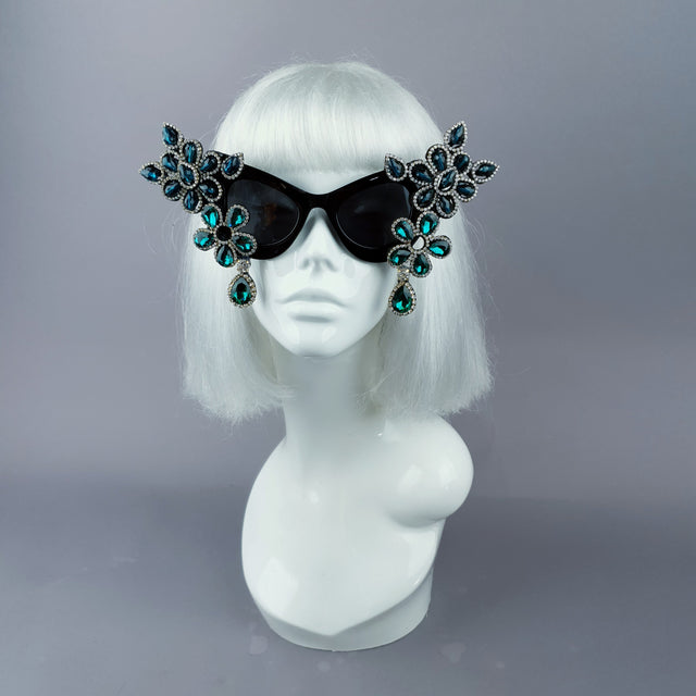 "Exxtra" Teal Diamante Jewel Cats Eye Sunglasses