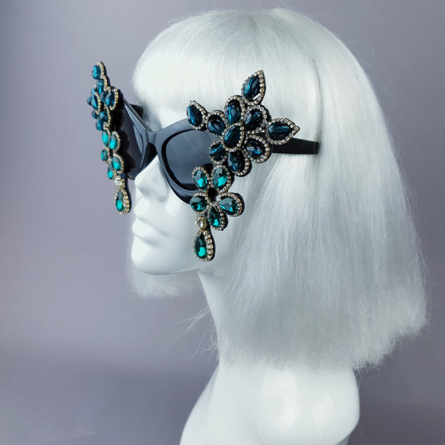 "Exxtra" Teal Diamante Jewel Cats Eye Sunglasses
