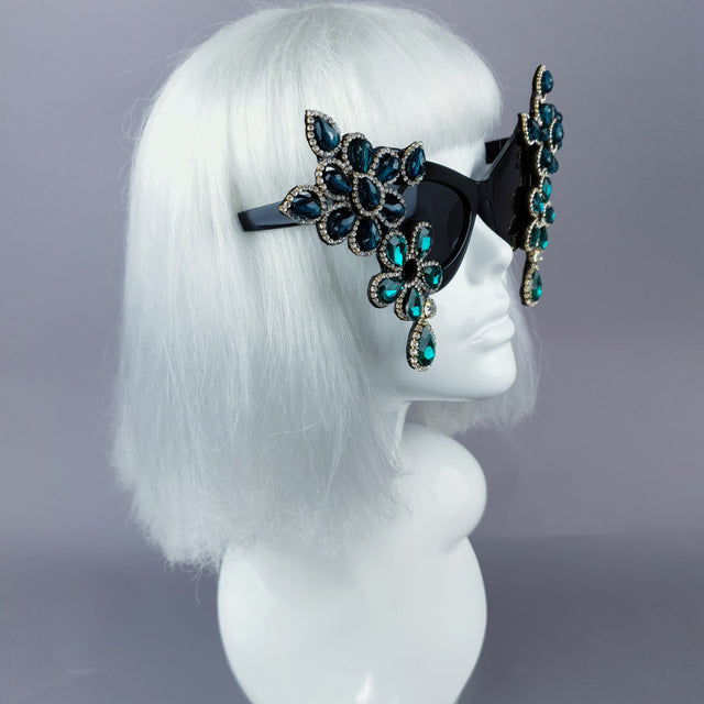 "Exxtra" Teal Diamante Jewel Cats Eye Sunglasses