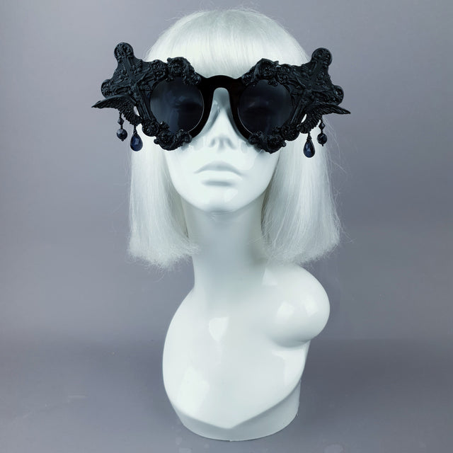 "Black Mass" Black Crosses Filigree Beading Sunglasses