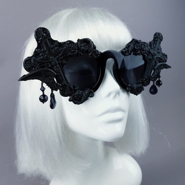 "Black Mass" Black Crosses Filigree Beading Sunglasses