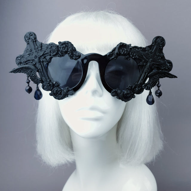 "Black Mass" Black Crosses Filigree Beading Sunglasses