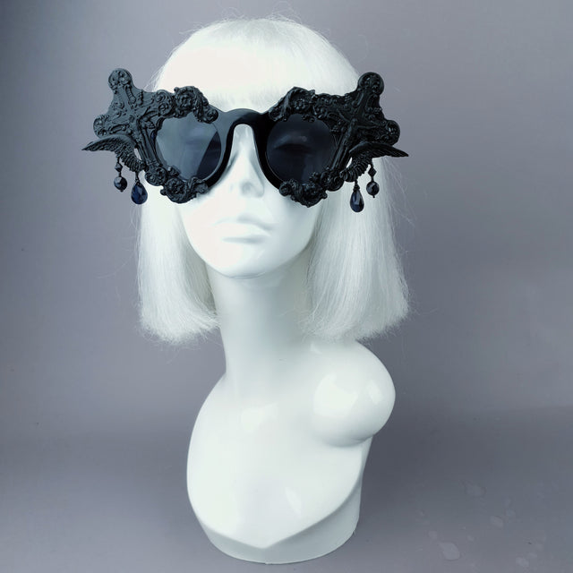 "Black Mass" Black Crosses Filigree Beading Sunglasses