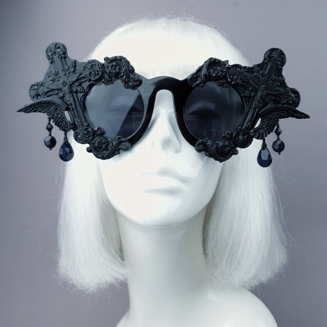 "Black Mass" Black Crosses Filigree Beading Sunglasses