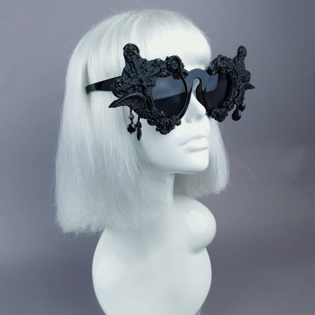 "Black Mass" Black Crosses Filigree Beading Sunglasses