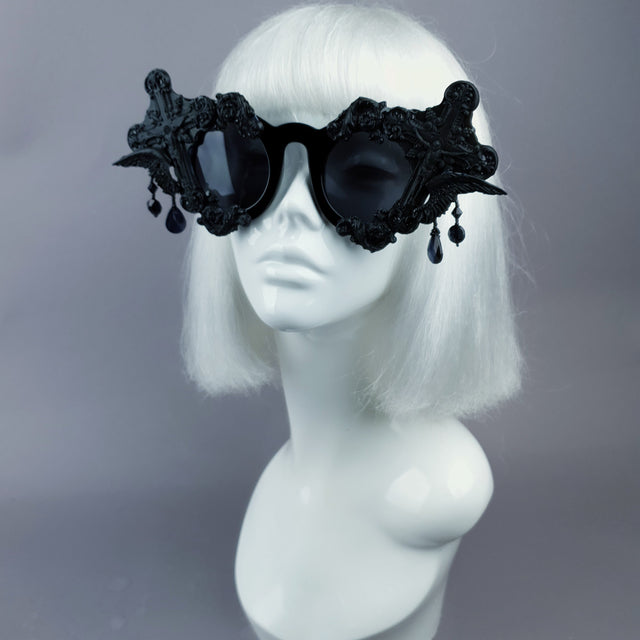 "Black Mass" Black Crosses Filigree Beading Sunglasses