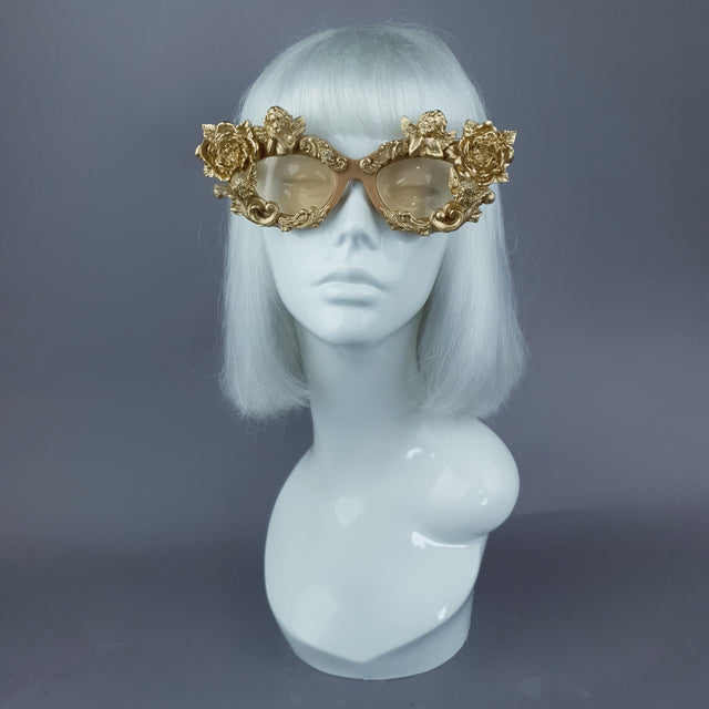 "Immortal" Gold Angel, Rose & Filigree Catseye Sunglasses