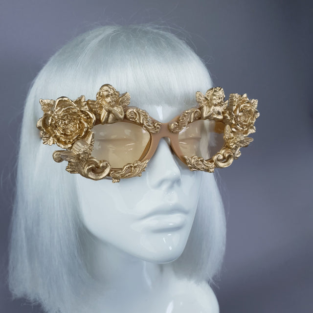 "Immortal" Gold Angel, Rose & Filigree Catseye Sunglasses