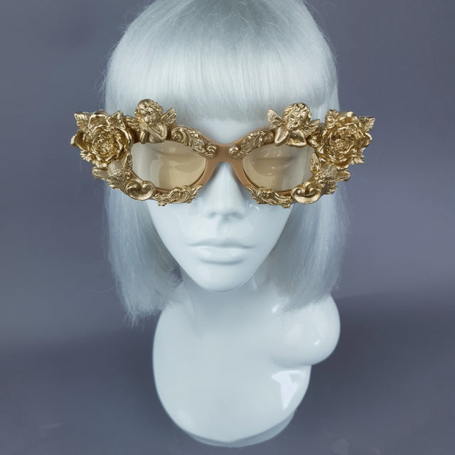 "Immortal" Gold Angel, Rose & Filigree Catseye Sunglasses