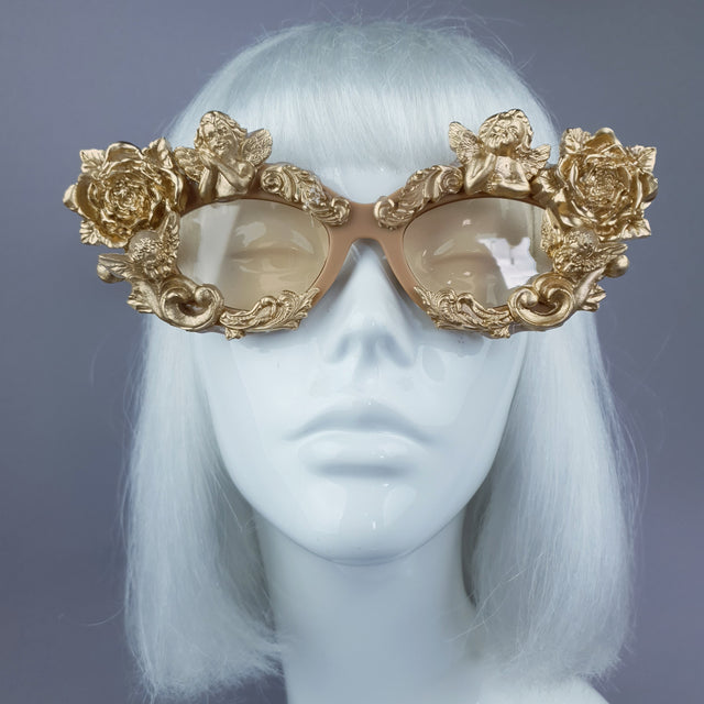 "Immortal" Gold Angel, Rose & Filigree Catseye Sunglasses