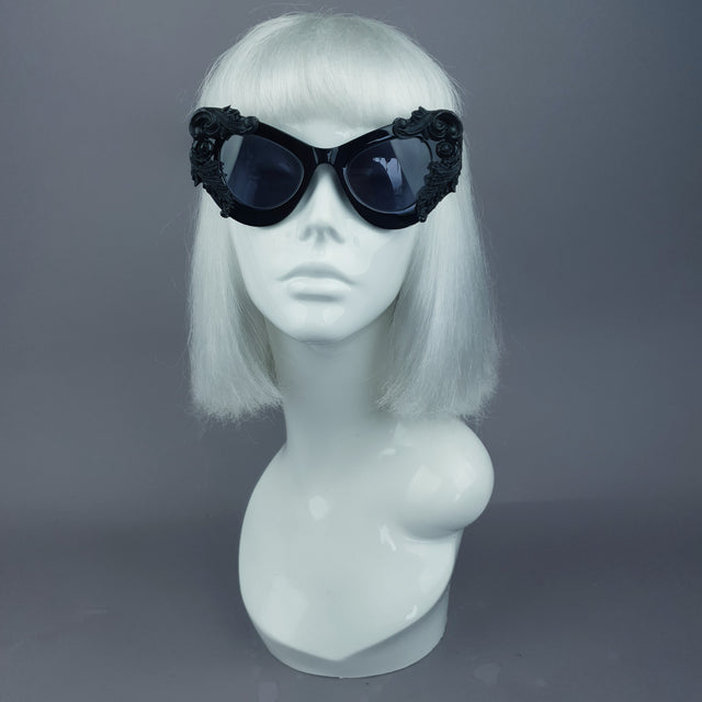 "Amara" Black Filigree & Scissors Catseye Sunglasses