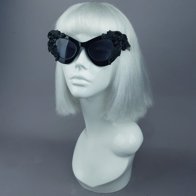 "Amara" Black Filigree & Scissors Catseye Sunglasses
