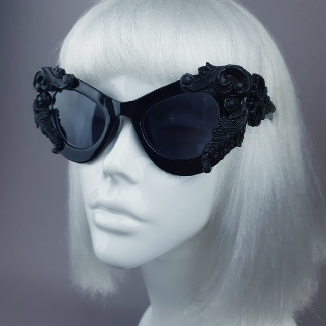 "Amara" Black Filigree & Scissors Catseye Sunglasses