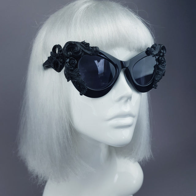 "Amara" Black Filigree & Scissors Catseye Sunglasses