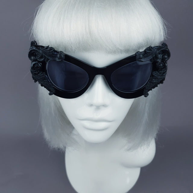 "Amara" Black Filigree & Scissors Catseye Sunglasses