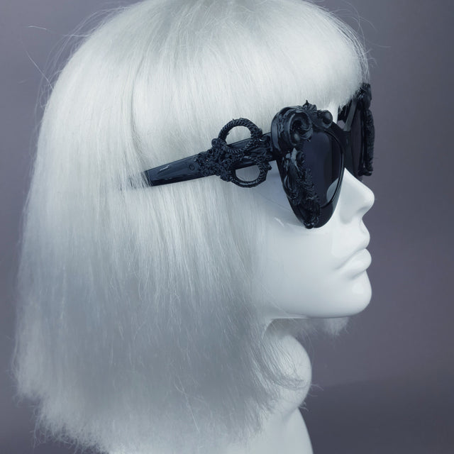 "Amara" Black Filigree & Scissors Catseye Sunglasses