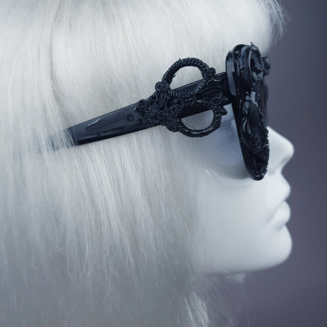 "Amara" Black Filigree & Scissors Catseye Sunglasses
