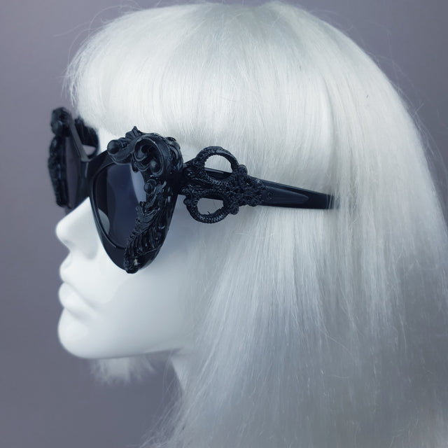 "Amara" Black Filigree & Scissors Catseye Sunglasses