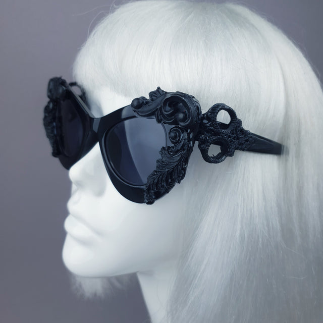 "Amara" Black Filigree & Scissors Catseye Sunglasses