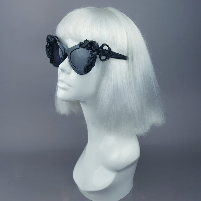 "Amara" Black Filigree & Scissors Catseye Sunglasses