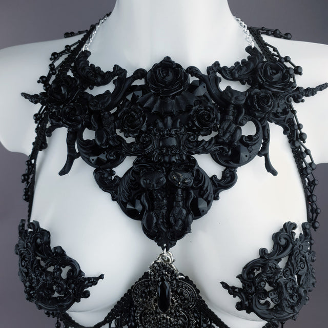 "Vasilissa" Black Filigree & Beading Jewellery Harness with Nipple Pasties