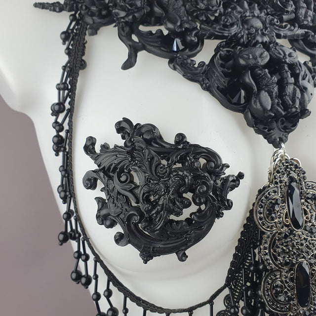"Vasilissa" Black Filigree & Beading Jewellery Harness with Nipple Pasties