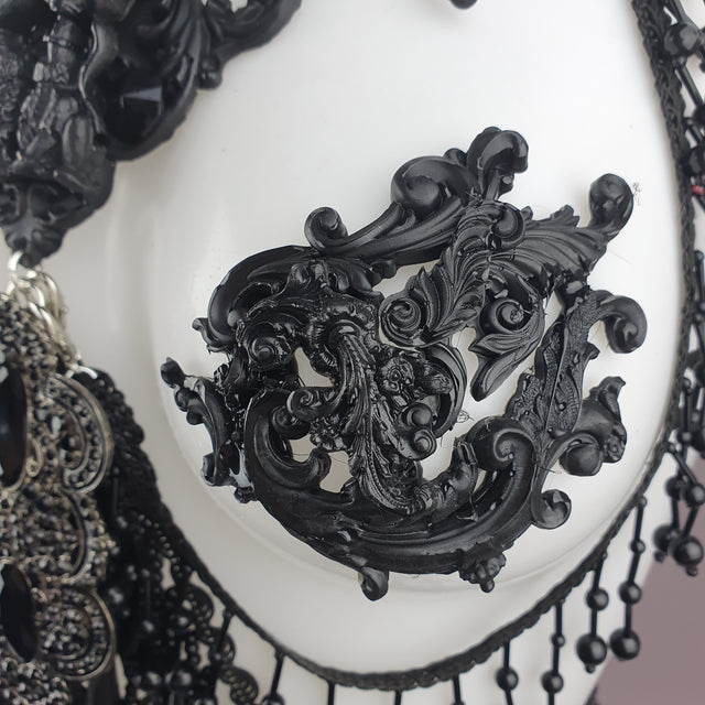 "Vasilissa" Black Filigree & Beading Jewellery Harness with Nipple Pasties