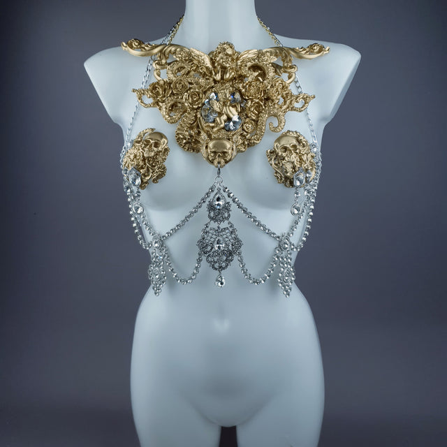 "Salome" Gold Diamante Filigree Jewellery Harness with Nipple Pasties