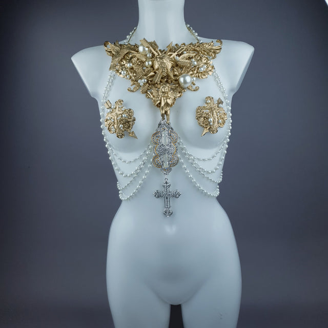 "Yeosin" Gold & Pearl Filigree & Beading Jewellery Harness with Nipple Pasties