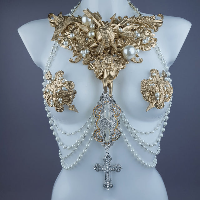 "Yeosin" Gold & Pearl Filigree & Beading Jewellery Harness with Nipple Pasties