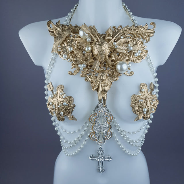 "Yeosin" Gold & Pearl Filigree & Beading Jewellery Harness with Nipple Pasties