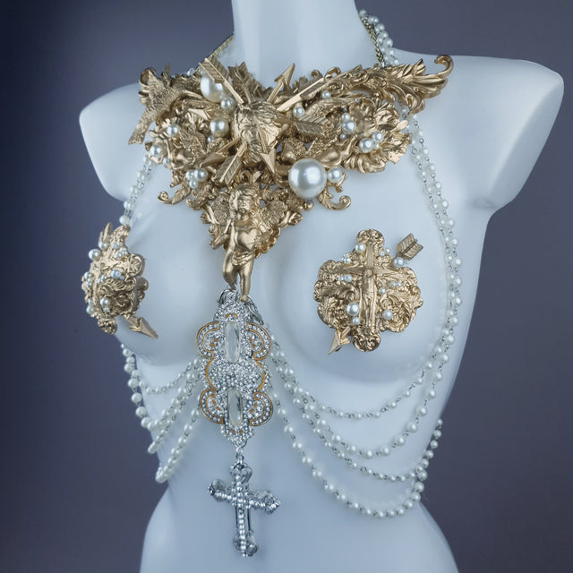 "Yeosin" Gold & Pearl Filigree & Beading Jewellery Harness with Nipple Pasties