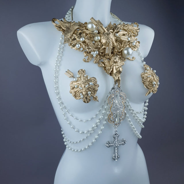 "Yeosin" Gold & Pearl Filigree & Beading Jewellery Harness with Nipple Pasties