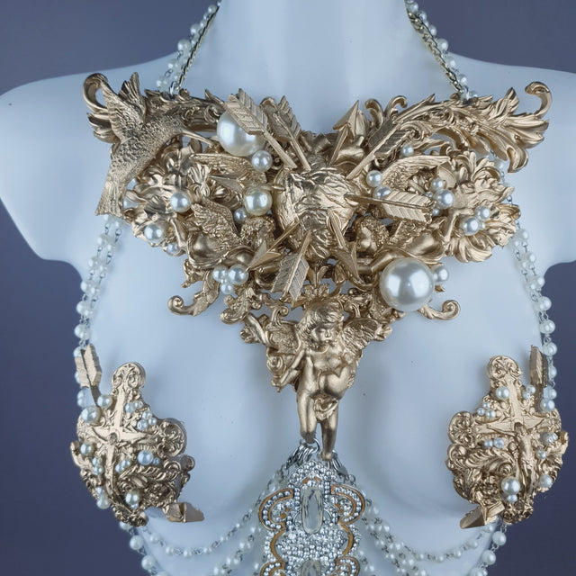 "Yeosin" Gold & Pearl Filigree & Beading Jewellery Harness with Nipple Pasties
