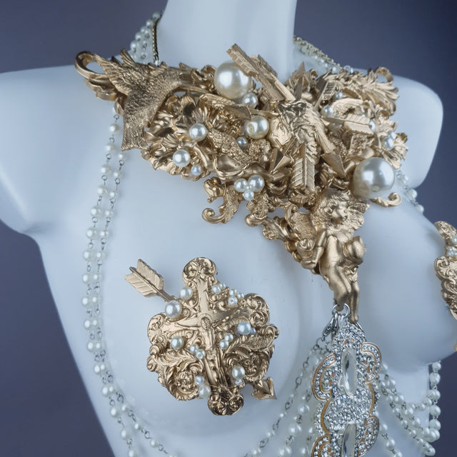"Yeosin" Gold & Pearl Filigree & Beading Jewellery Harness with Nipple Pasties
