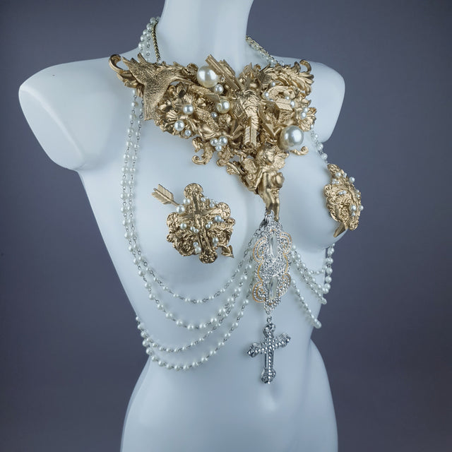 "Yeosin" Gold & Pearl Filigree & Beading Jewellery Harness with Nipple Pasties