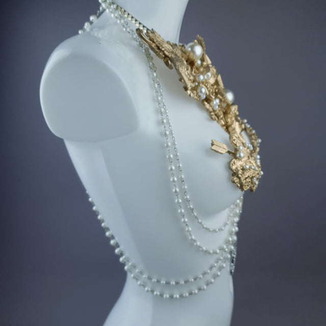 "Yeosin" Gold & Pearl Filigree & Beading Jewellery Harness with Nipple Pasties