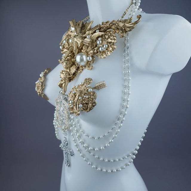 "Yeosin" Gold & Pearl Filigree & Beading Jewellery Harness with Nipple Pasties