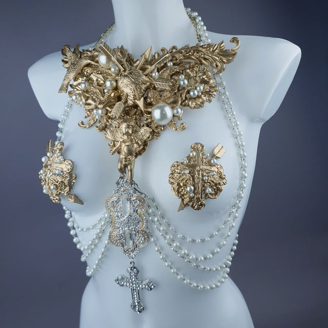 "Yeosin" Gold & Pearl Filigree & Beading Jewellery Harness with Nipple Pasties