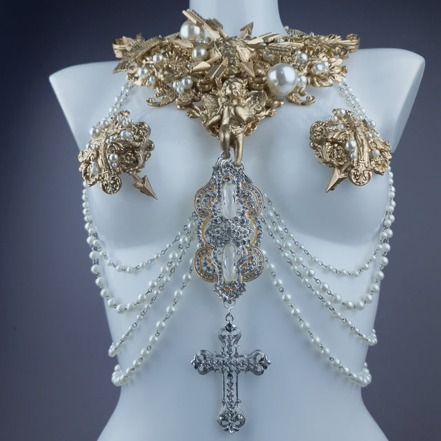 "Yeosin" Gold & Pearl Filigree & Beading Jewellery Harness with Nipple Pasties
