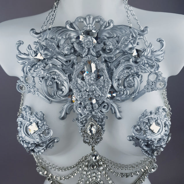 "Deusa" Silver Diamante Filigree & Beading Jewellery Harness with Nipple Pasties