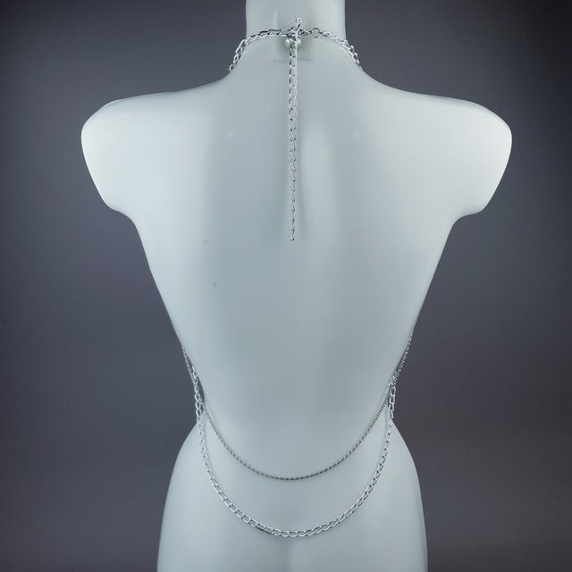 "Deusa" Silver Diamante Filigree & Beading Jewellery Harness with Nipple Pasties