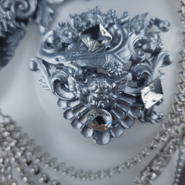 "Deusa" Silver Diamante Filigree & Beading Jewellery Harness with Nipple Pasties